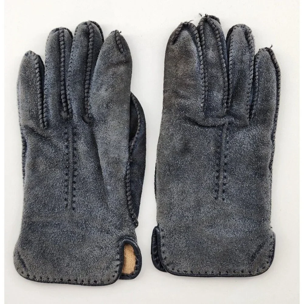 Vintage Grandoe Suede Leather‎ Womens Ladies Blue Lined Gloves Size Large